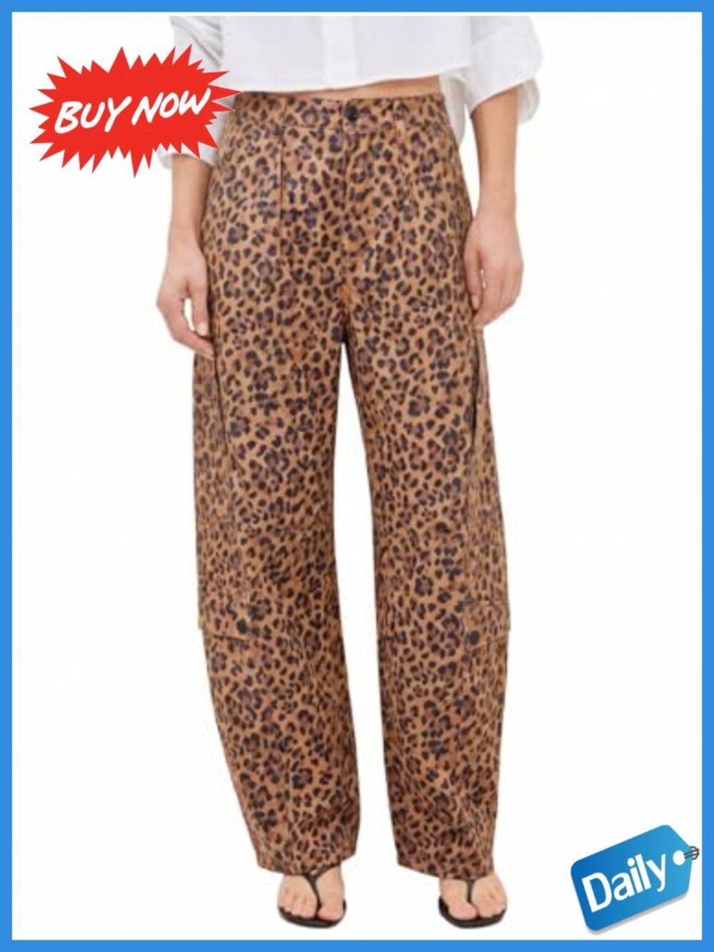 High Waisted Barrel Pants 100% Cotton Wide Leg Cargo Trousers with Pockets